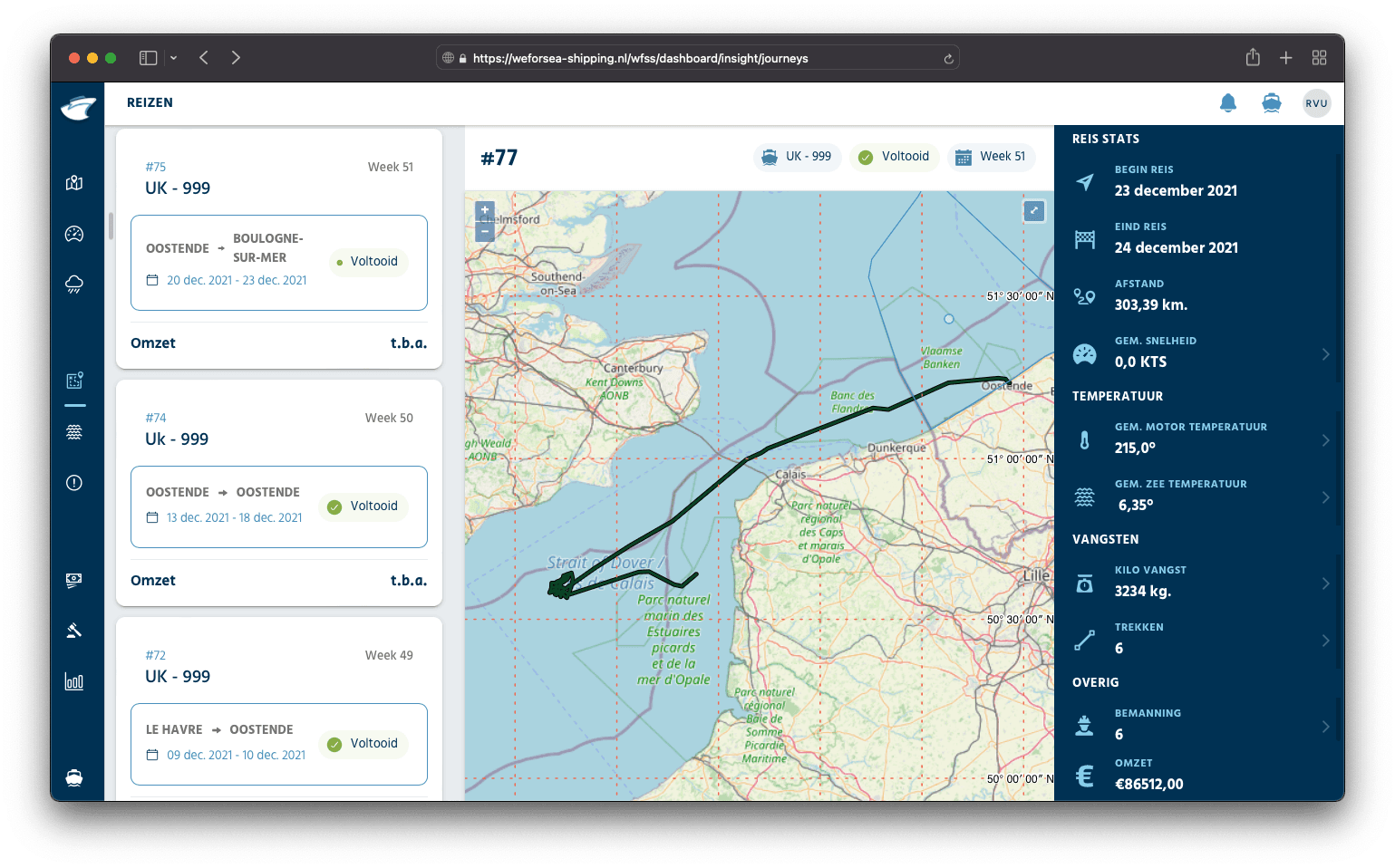 Screenshot of journeys
