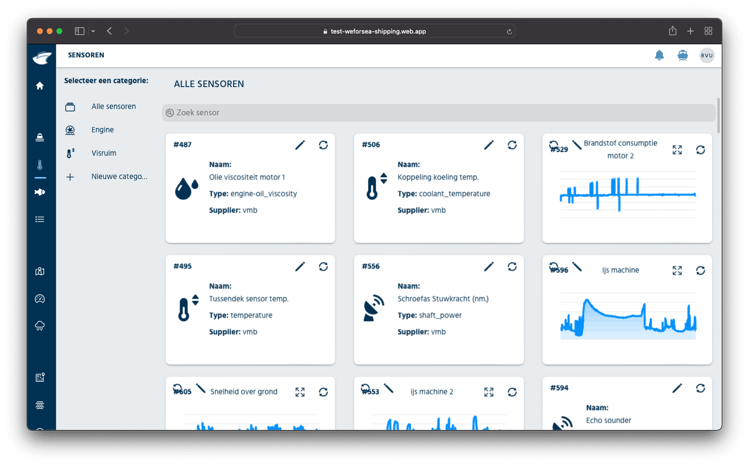 Screenshot of sensors